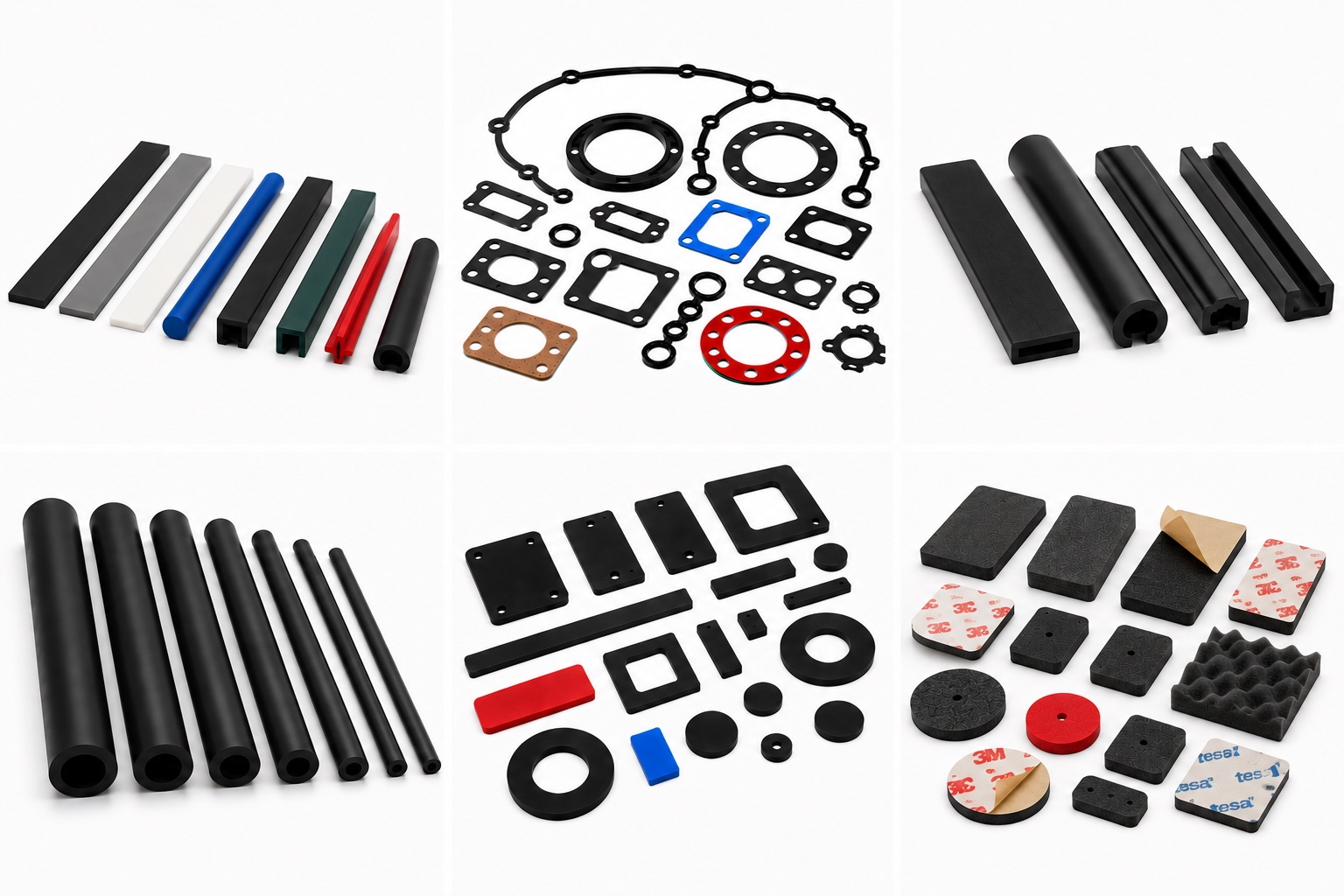 Custom plastic extrusion profiles, plastic tubing, precision die-cut gaskets, adhesive-backed foam components, and engineered polymer parts for OEM and industrial applications