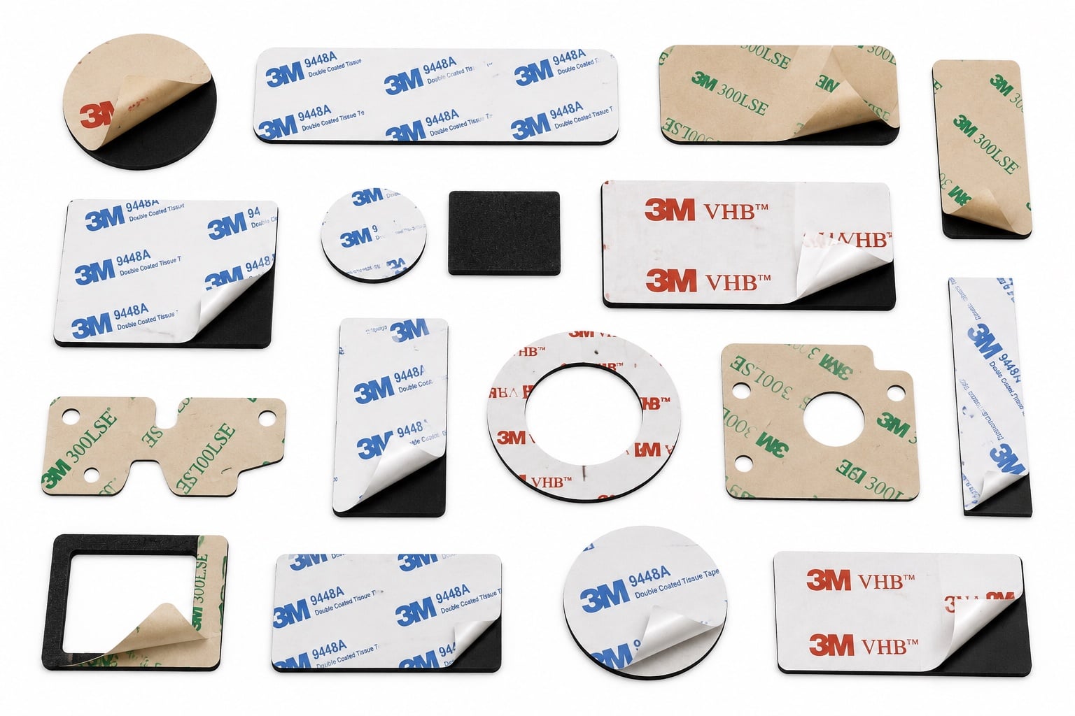 Precision die-cut adhesive-backed foam, rubber, and gasket components with pressure-sensitive adhesive (PSA) liners for sealing, mounting, cushioning, bonding, and OEM industrial applications
