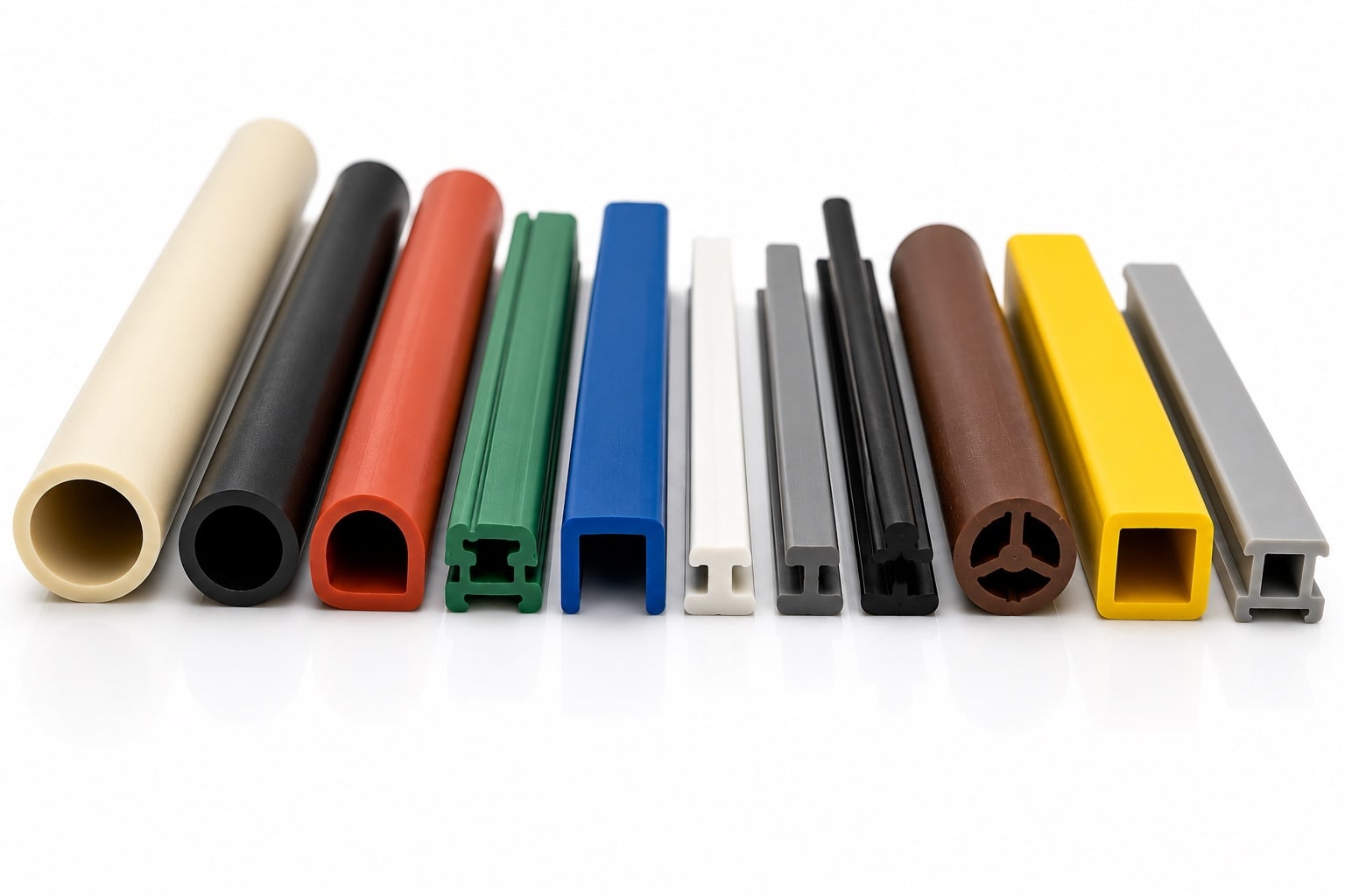 Custom thermoplastic extrusion profiles in multiple colors for OEM, industrial, and commercial manufacturing applications